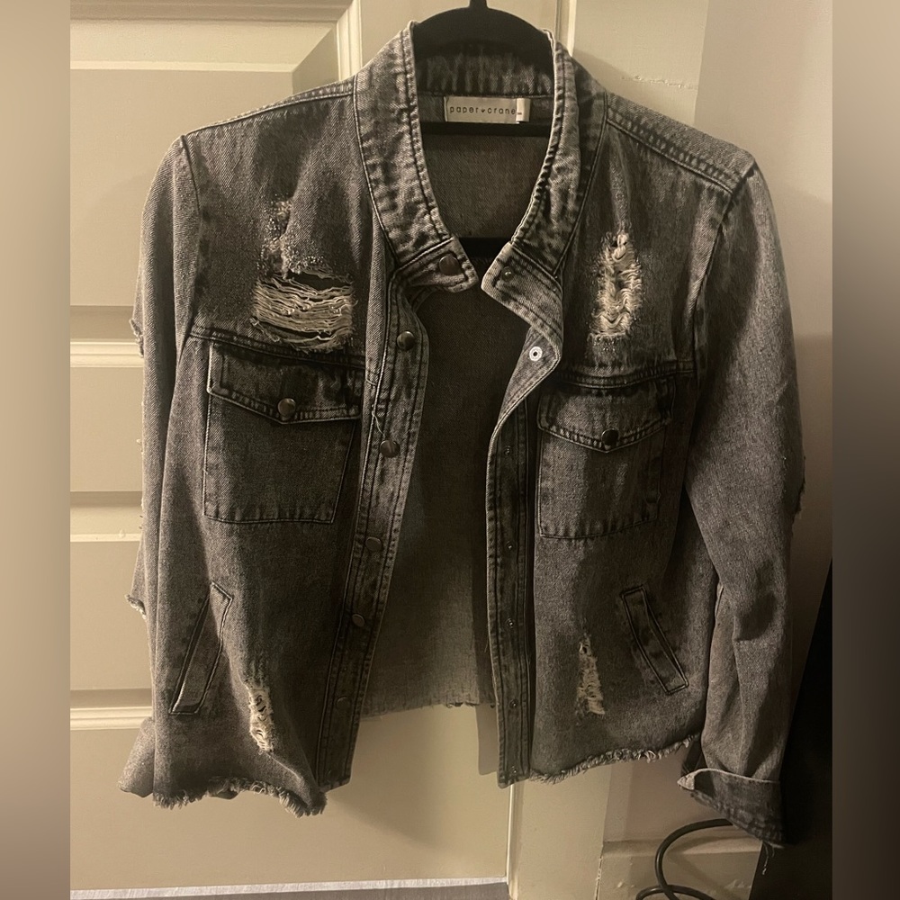 Grey distressed jean jacket